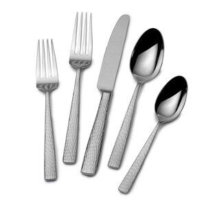 Mikasa Hammered Silver 65-Piece Oliver Gleam Flatware Dishwasher Safe: Brand New
